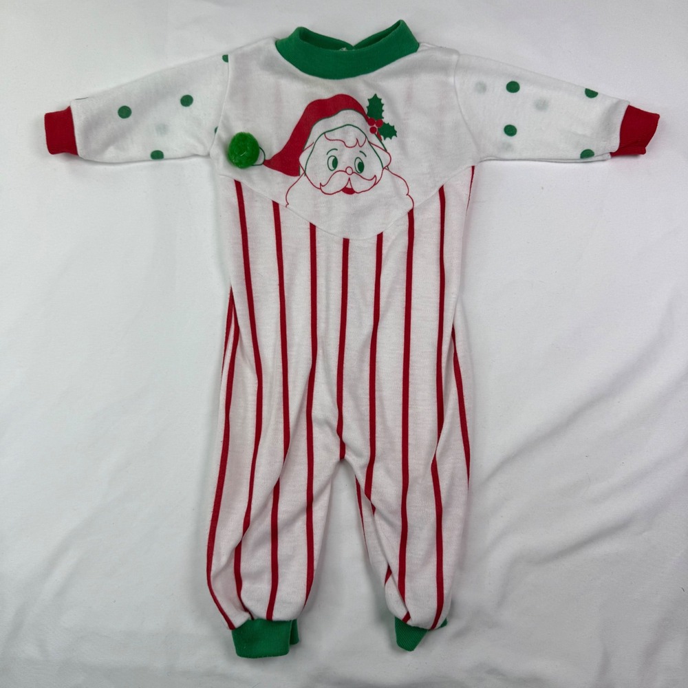 Vintage When I Grow Up Santa Claus Baby Sleeper Red White Stripe Green Polka Dot